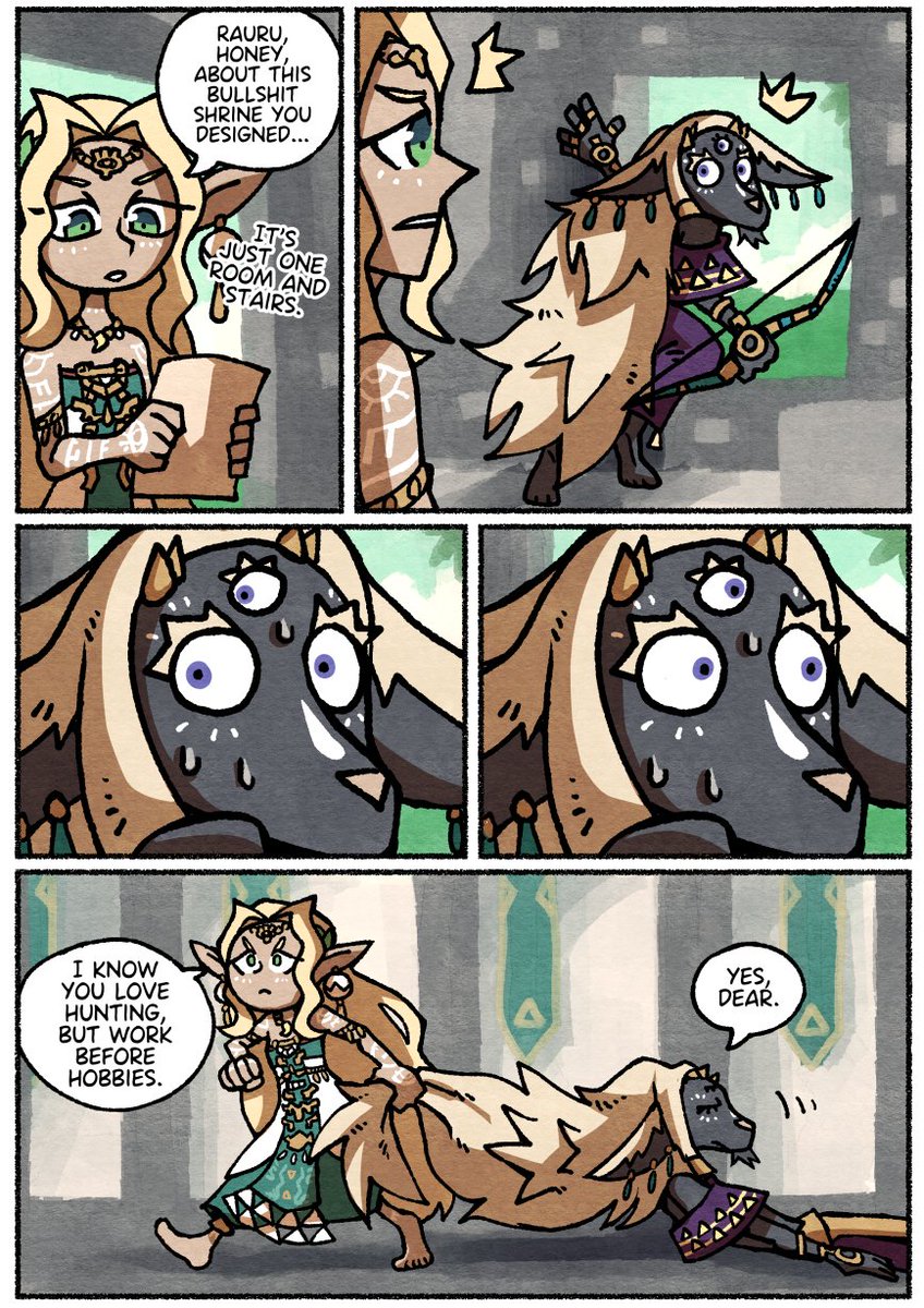 For the 1st anniversary of #TheLegendOfZelda: Tears of the Kingdom I unleash comics where Rauru & Sonia are just weird people.