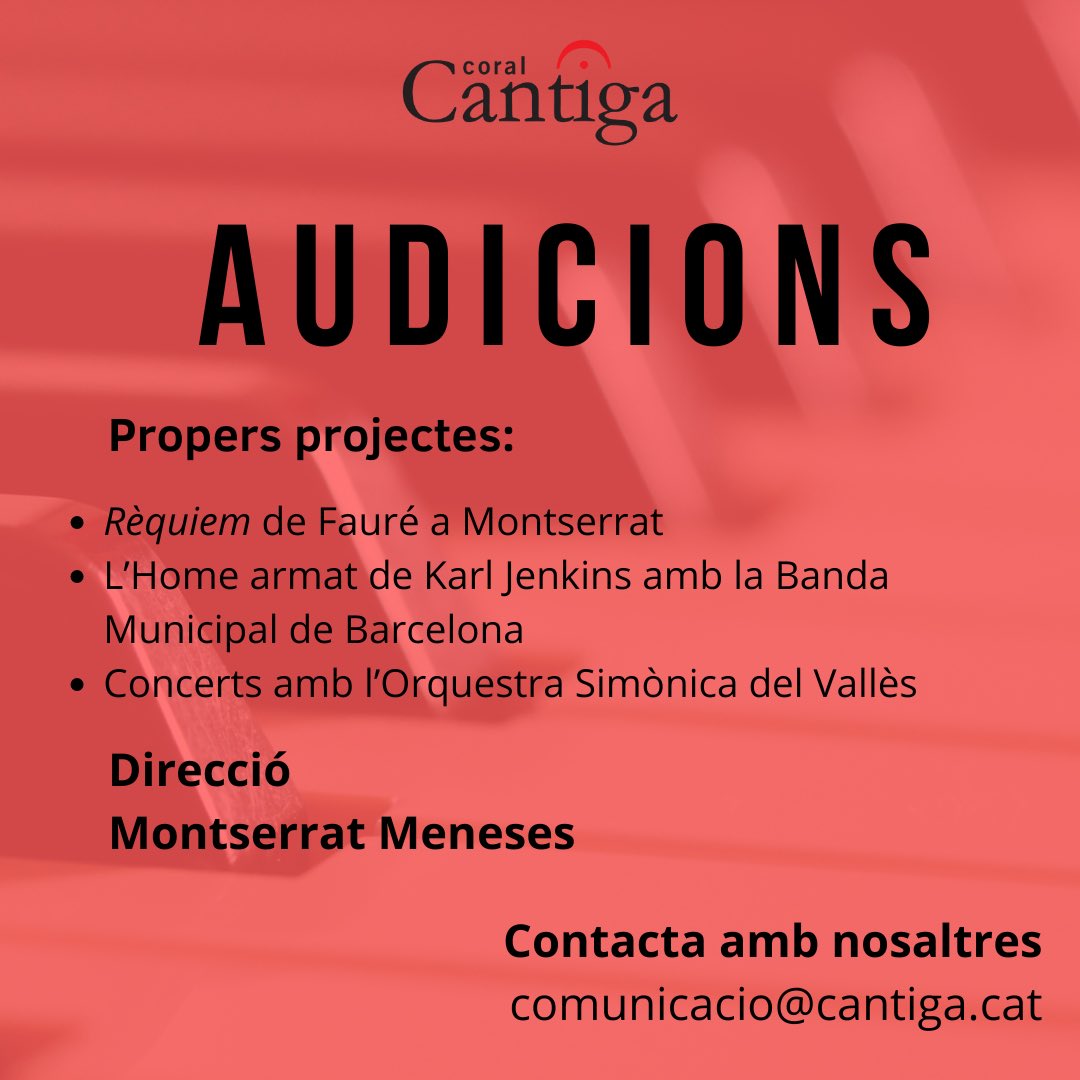 ‼️OBRIM AUDICIONS! 🎵Tens ganes de cantar? T'agradaria participar en projectes amb la Banda Municipal, l'Orquestra Simfònica del Vallès o l'OBC? Doncs tenim ganes d'escoltar-te! ✏️Escriu-nos un correu a comunicacio@cantiga.cat