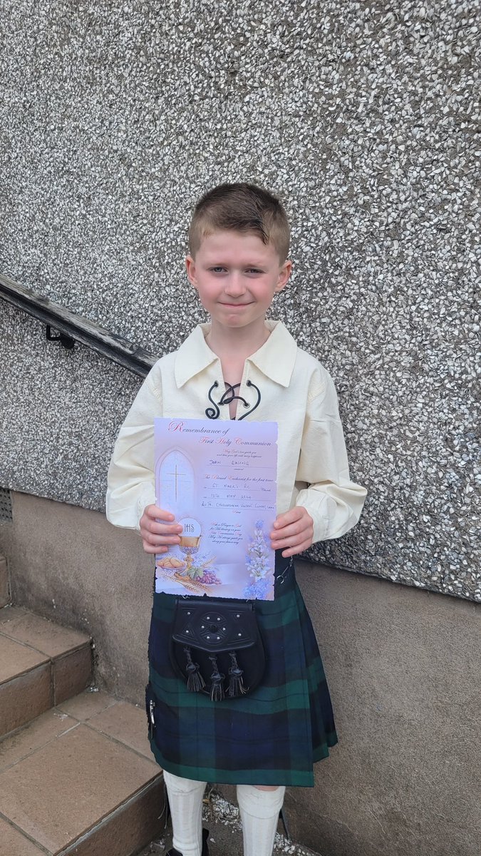 Well done to J who received his First Holy Communion at St Mark's this morning 🙏💛💙 Here he is pictured beside the grotto he designed when he was 4 yrs old that was then built on the chapel grounds 🌿📿 #FirstCommunion #sacrament #proud