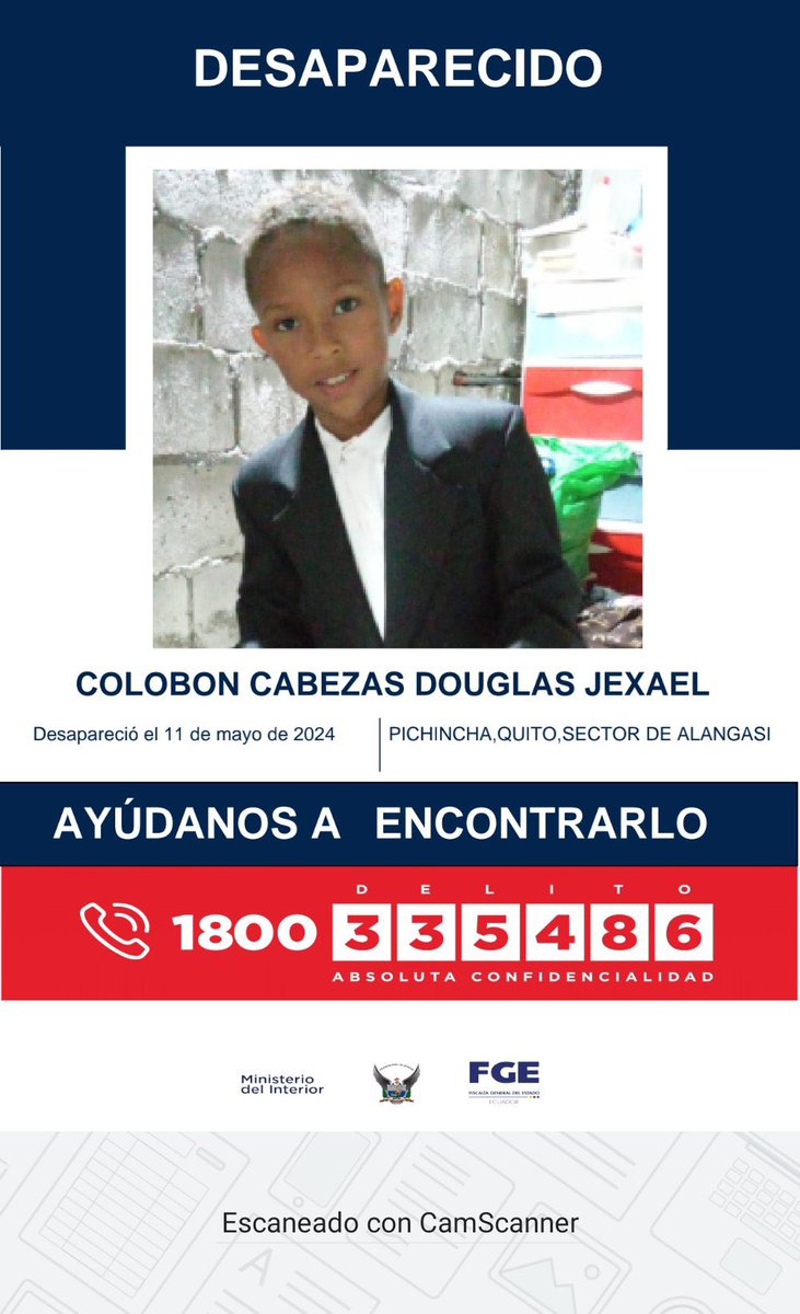 ‼️#URGENTE Colobón Cabezas Douglas Jexael está reportado como desaparecido. Fue visto por última vez el 11 de mayo de 2024. Si tienes información de su paradero, comunícate con las autoridades.