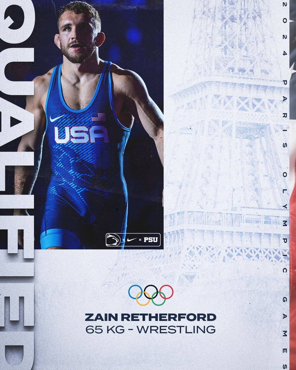 PARIS BOUND! //
Penn State's Zain Retherford of the Penn State Olympic RTC/NLWC goes 4-0 today, wins final bout 7-0! //
He qualifies himself and the United States at 65 kg for the Olympic Games Paris 2024!! //
#PSUwr