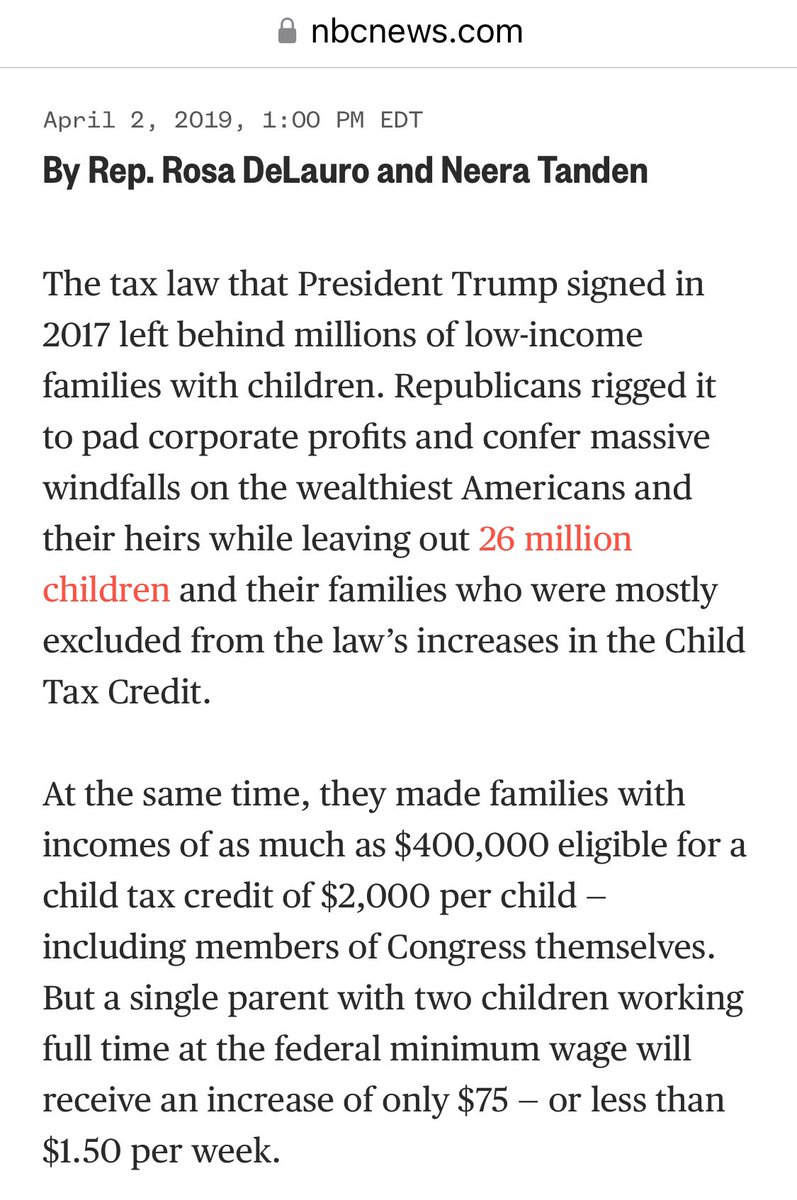 @GOP @LaraLeaTrump That’s false. Trump's policies, including his 2017 tax law, expanded the child tax credit to the wealthy. Everything he does benefits himself and the wealthy.