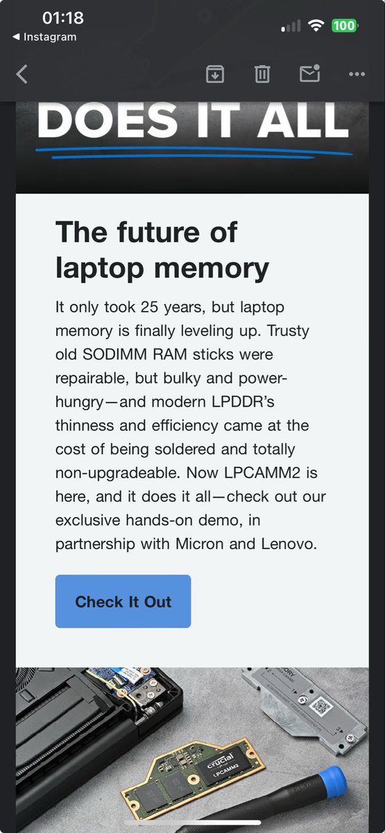 apathxy's tweet image. well of course @iFixit paraded #LPCAMM2 in their video.. it was an exclusive preview with @MicronTech and @Lenovo.. only time will tell if it is an actual good idea..
but i must say repairable ram is good on laptops so maybe it is..