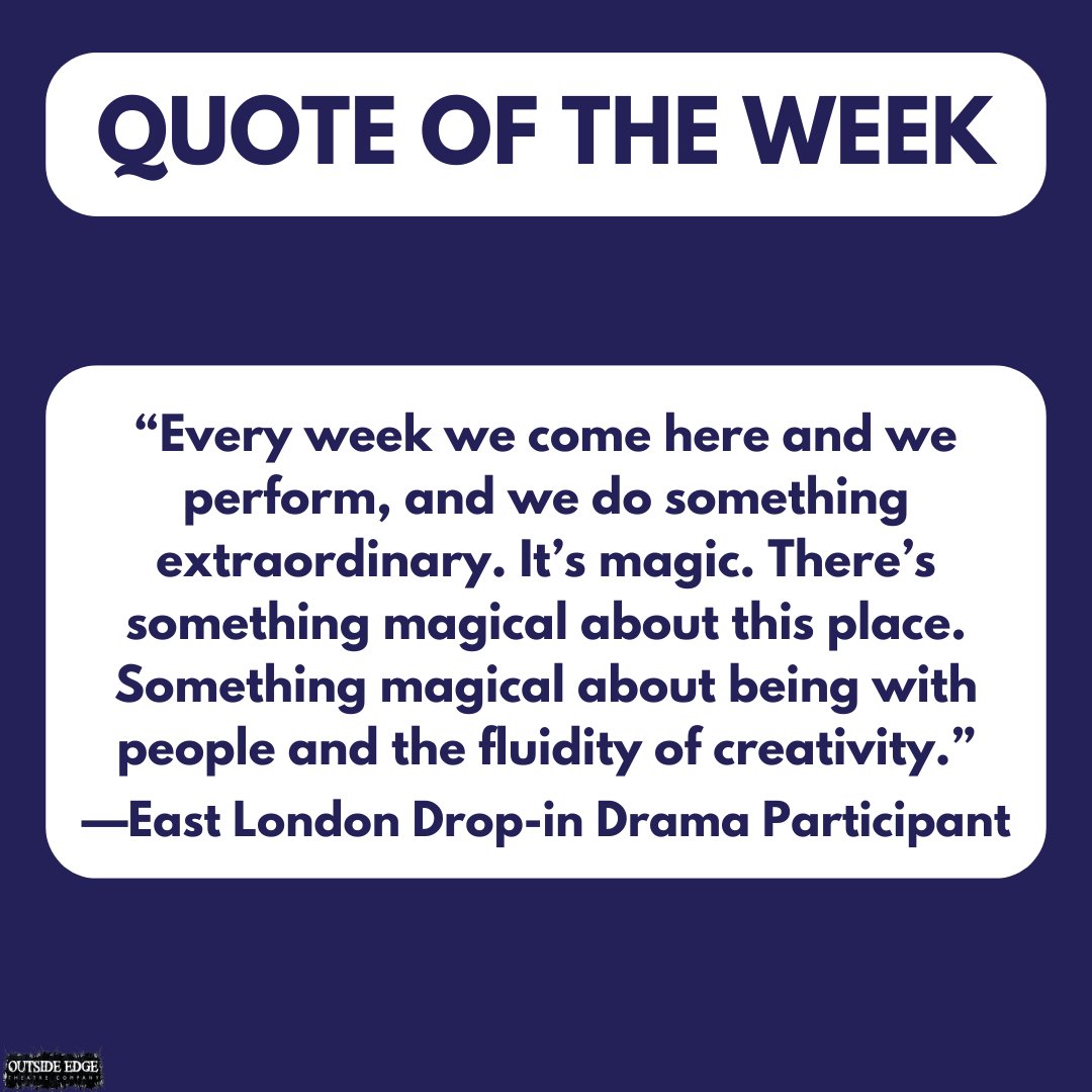 Here is our favourite quotes from the past week across Drop-in Dramas and Theatre Club💗

New? Sign up to Outside edge today!✍️🎭 link in bio! 🔗

#LondonTheatre #DramaGroup #CreativeHealth #SoberCommunity #ArtsandHealth #MentalHealth #TheatreGroup #WritingGroup #Playwriting