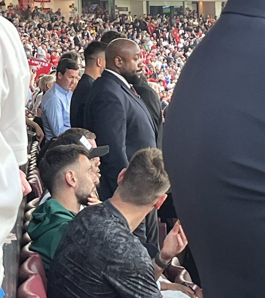 Bruno Fernandes, Anthony Martial and Tom Heaton have taken their seats in the director’s box #mufc