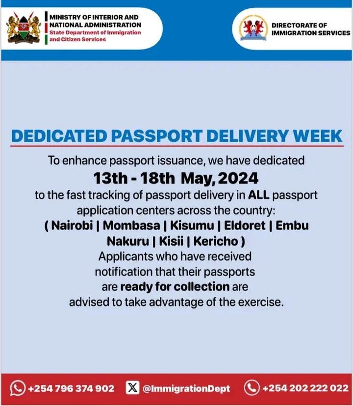 Fast-track your passport collection during our Dedicated Passport Delivery Week, scheduled from May 13th to May 18th, 2024! Visit any of our nationwide centers and seize this opportunity!
