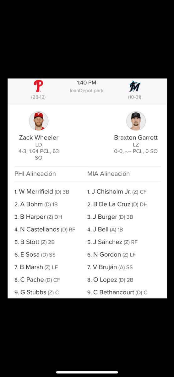 Alineaciones del tercer juego que transmitiremos en el nacimiento de @1baseballtv. Los esperamos desde la 1:25 pm por el Canal 100 de Inter y además Simpleplus. #RingTheBell vs #Marlinsbeisbol , junto a @PRMAIO. #MLB #1Baseball #1BN