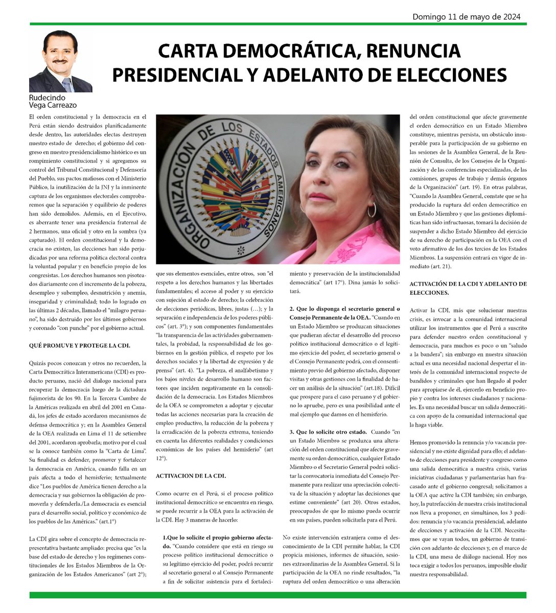 Nuestra crisis institucional nos lleva a proponer,en simultáneo,los 3 pedidos:renuncia y/o vacancia presidencial,adelanto de elecciones y activación de la CDI. Necesitamos, un gobierno de transición con adelanto de elecciones y,con la CDI,un diálogo nacional.
Ayudame a compartir.