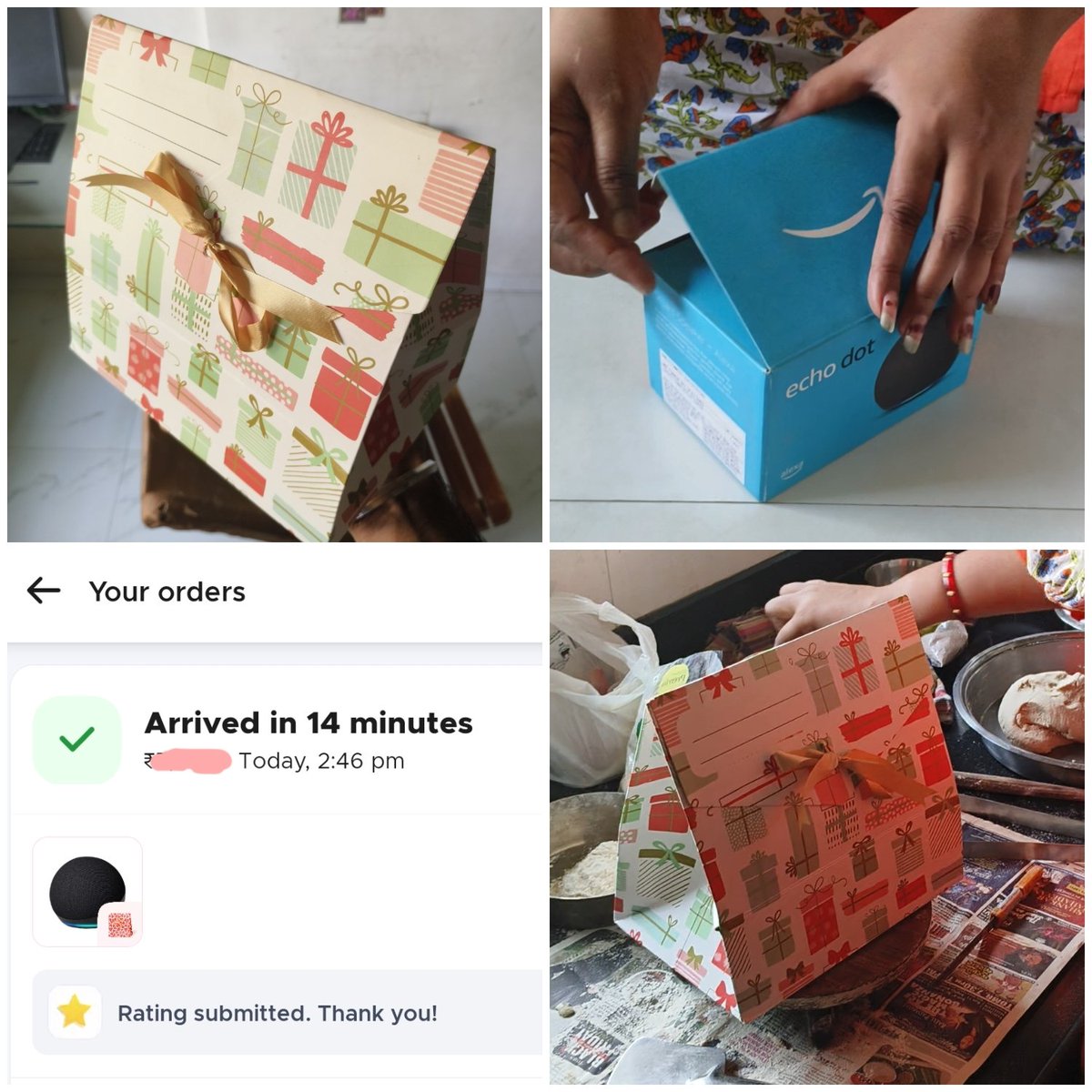 Mother's day gift 🫡💖 She always wanted Alexa, someone who will listen to her all the time 😂 Thanks Blinkit for one time delivering on time, in 15mins (that too with gift wrapping)