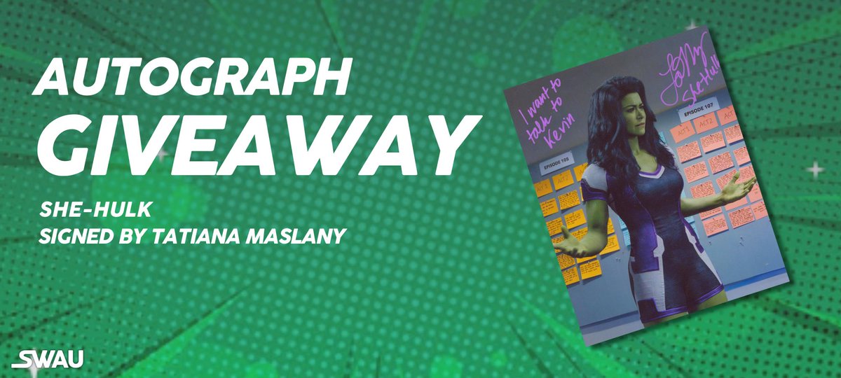 We’re excited to announce our next giveaway! Don’t miss out on a chance to win this special She-Hulk photo signed by Tatiana Maslany! Here are the rules. To enter: • Follow @swau_official • Like this post • Share to your story for an extra entry • Tag one friend per