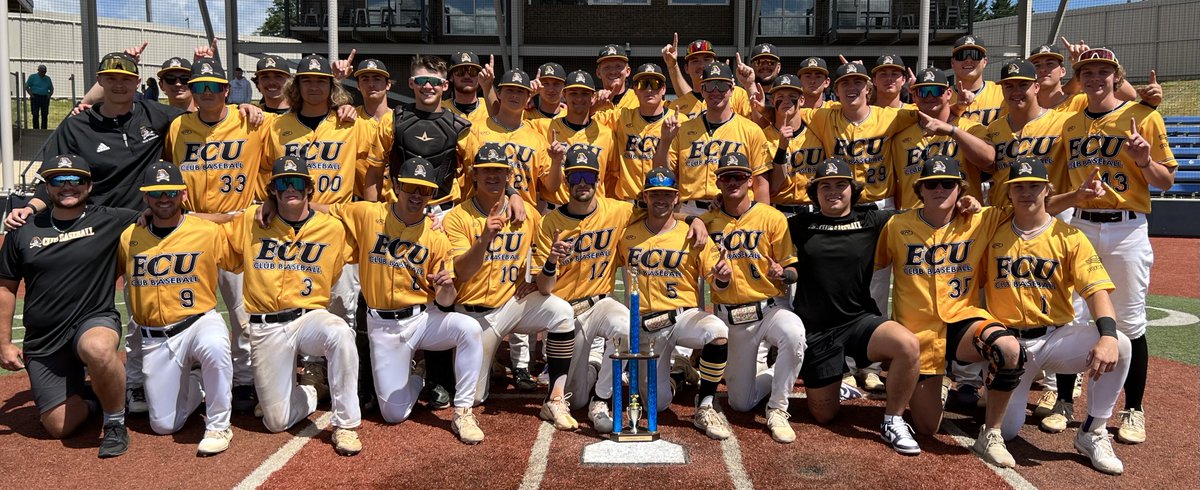 The_NCBA's tweet image. WORLD SERIES BOUND!

Congratulations to East Carolina for winning the 2024 Division I Mid Atlantic Regional Title!

They’re now off to Alton, IL for the #NCBADIWS 5/24-5/30!

Stay up to date with all Division I World Series info: clubbaseball.org/world-series/

#RoadToAlton