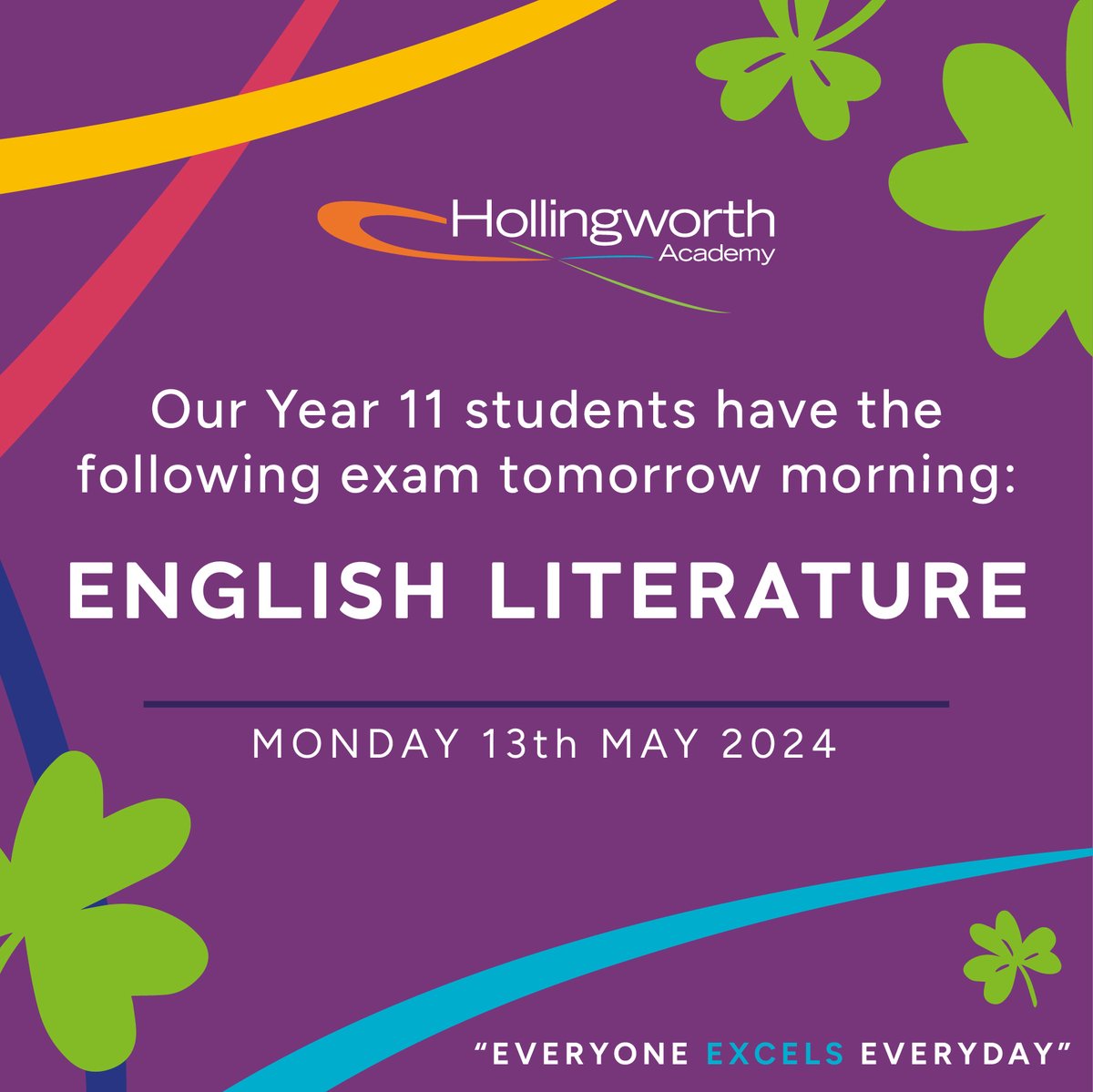 “It is time! Your mind might be 'full of scorpions'; you might be asking 'are there no more revision sessions? Let me assure you, you are ready! Go and do your teacher, your parents, but most importantly - yourself proud!” – The English Department 🍀✨ #everyoneexcelseveryday