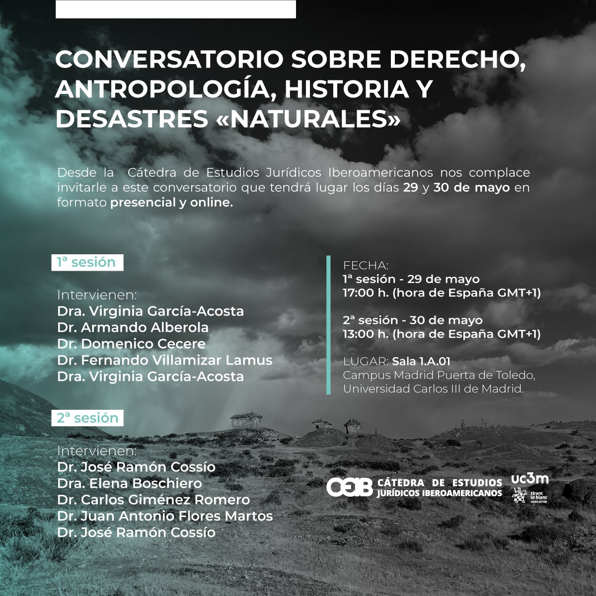 Agenda 📢 Conversatorio sobre Derecho, Antropología, Historia y Desastres «Naturales».

🗓️ 29 y 30 de mayo
📍 Asistencia online o presencial (Madrid)

Programa e inscripciones en: i.mtr.cool/vzohyrxume
<a href="/uc3m/">UC3M</a>