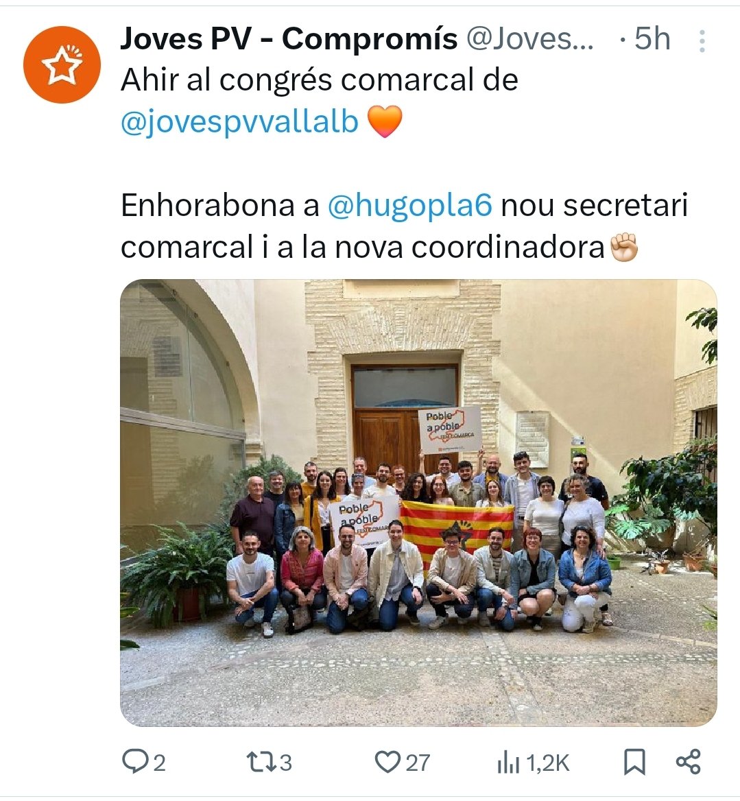 Los de @compromis  con el catalanismo de la Vall de Albaida  exhiben una bandera ilegal.