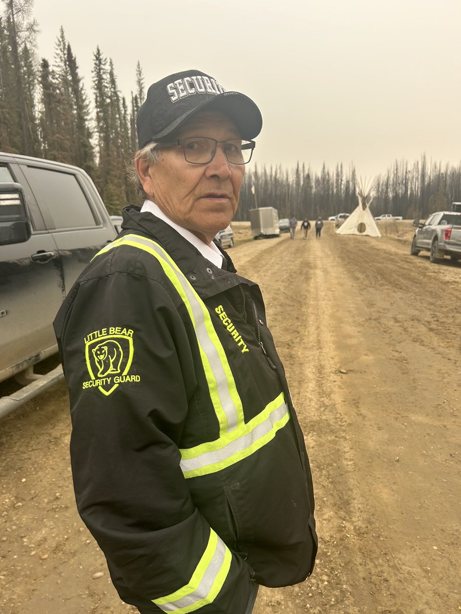 Woodland Cree Nation has its own security monitoring the Obsidian Energy access road where the Nation has set up a blockade/traditional camp. Usually when I report on frontlines industry security personnel are out enforcing their agenda- it’s something else to see First Nations
