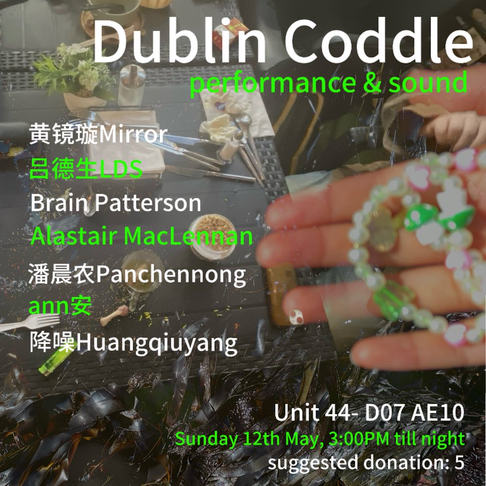 If you are in the neighbourhood, come down to Unit 44 for DUBLIN CODDLE… performance and sound Seven artists from Belfast and different regions in China will be performing live today in Dublin at Unit 44! Date: 12.05.24 Time: 3pm till late Suggested donation: 5€