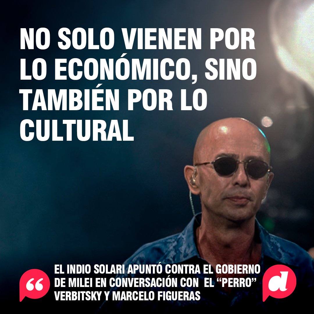 🔴El Indio Solari apuntó contra el gobierno de Javier #milei 🗣️@Indio_Solari_ok: “'Yo creo que esta gente no solo viene viene por lo económico, sino también por lo cultural. Y a partir de ahí, las obras de teatro que puedan filtrarse serán aquellas que no valen la pena ver'.…