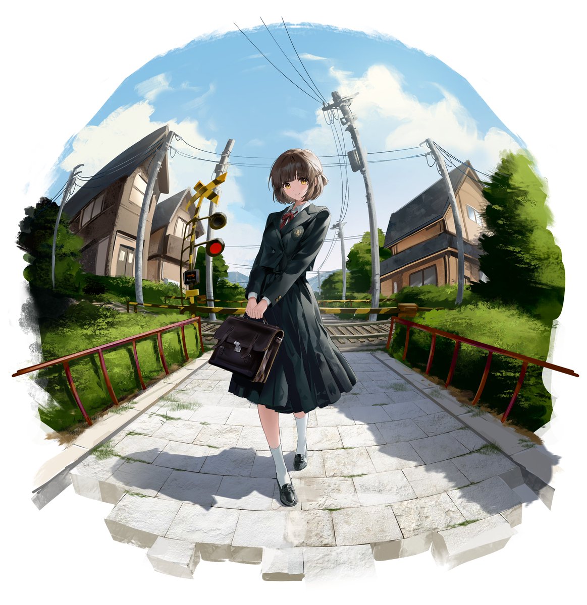1girl solo looking at viewer smile short hair shirt skirt  illustration images