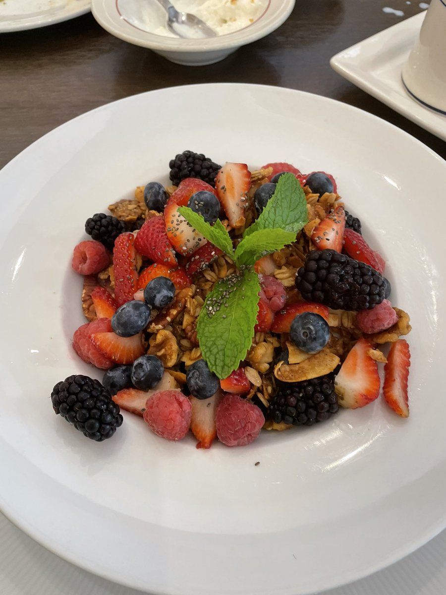 My best breakfast in US ! Berries on a bed of Greek yogurt & roasted nuts .