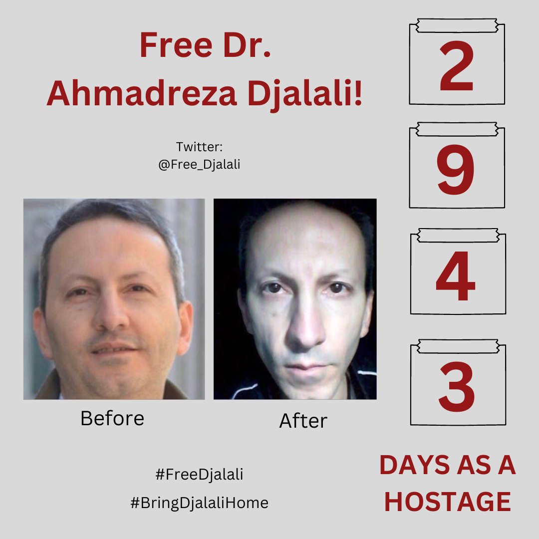 Today marks 2943 (!) days and over 8 years since Dr. Ahmadreza Djalali, Swedish and EU citizen, was arbitrarily detained and has been ever since held hostage in Iran. We demand his freedom and we demand the Swedish government to act NOW to #FreeDjalali and #BringDjalaliHome