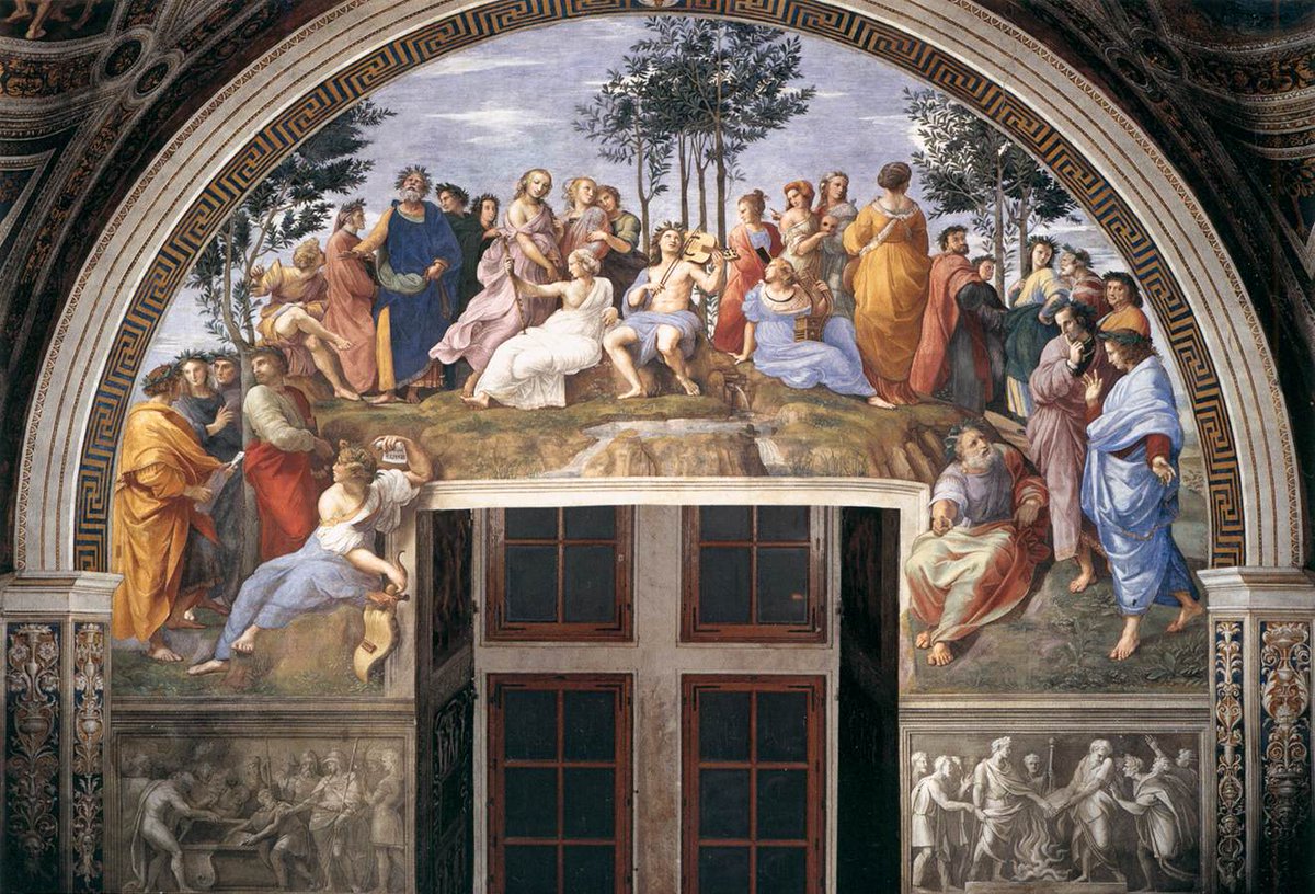 3. The Parnassus by Rapahel (1511)

Here, Raphael extended one of the earliest examples of Neoclassical paintings.

Set it ancient times, you can really see the detail of the sacred Mount Parnassus depicting Apollo and his nine Muses.