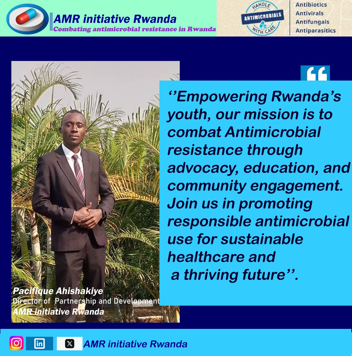 #MeetTheTeam.

@amr_initiative, We  envision a Rwanda🇷🇼 where #Antimicrobials are used responsibly. Preserving their effectiveness for current & future generations, with empowered #Youth at the forefront of this transformative change. We want this in #Rwanda. 

#YouthagainstAMR