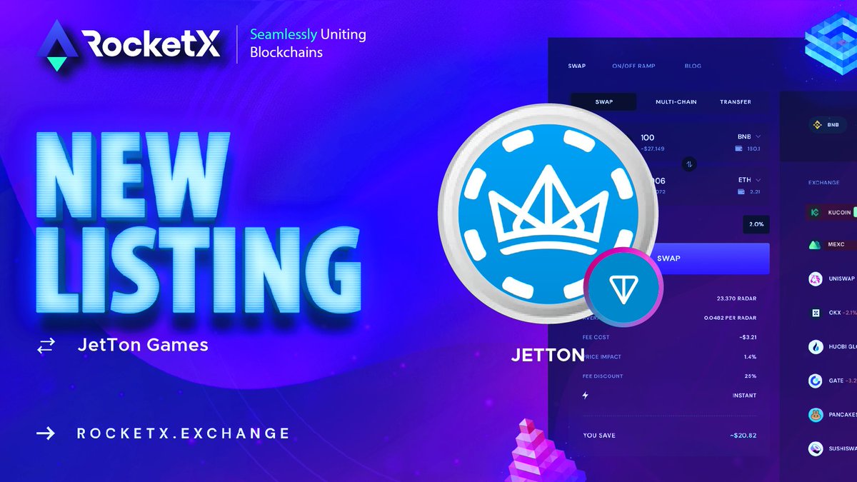 📢 NEW LISTING ALERT 🎉 RocketX is thrilled to announce that $JETTON @JetTonGames is now listed on the @ton_blockchain network! 🎉 📍app.rocketx.exchange ✨#JETTON - First licensed iGaming platform in Telegram! Don't miss out on this incredible opportunity to engage with