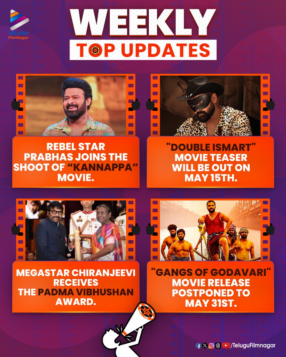 #TFNWeeklyRoundUp 🔁
Here're the exciting Top updates of this week!! 🎬

#Tollywood #TeluguCinema #TeluguFilmNagar