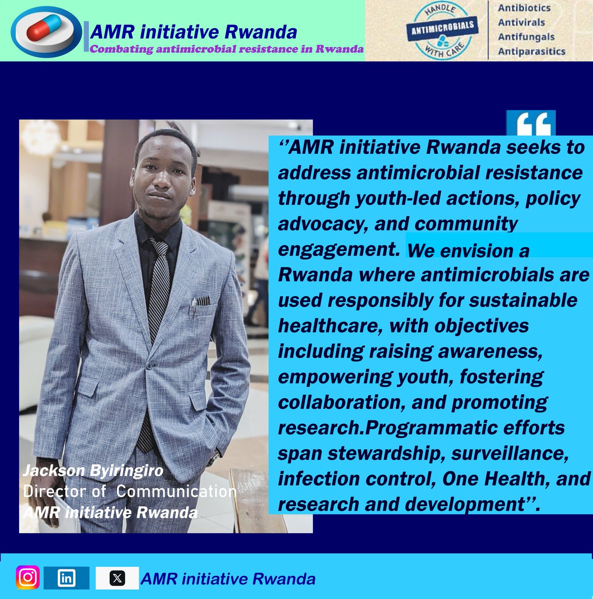 #MeetTheTeam.

@amr_initiative, We  envision a Rwanda🇷🇼 where #Antimicrobials are used responsibly. Preserving their effectiveness for current & future generations, with empowered #Youth at the forefront of this transformative change. We want this in #Rwanda. 

@BrianChirombo
