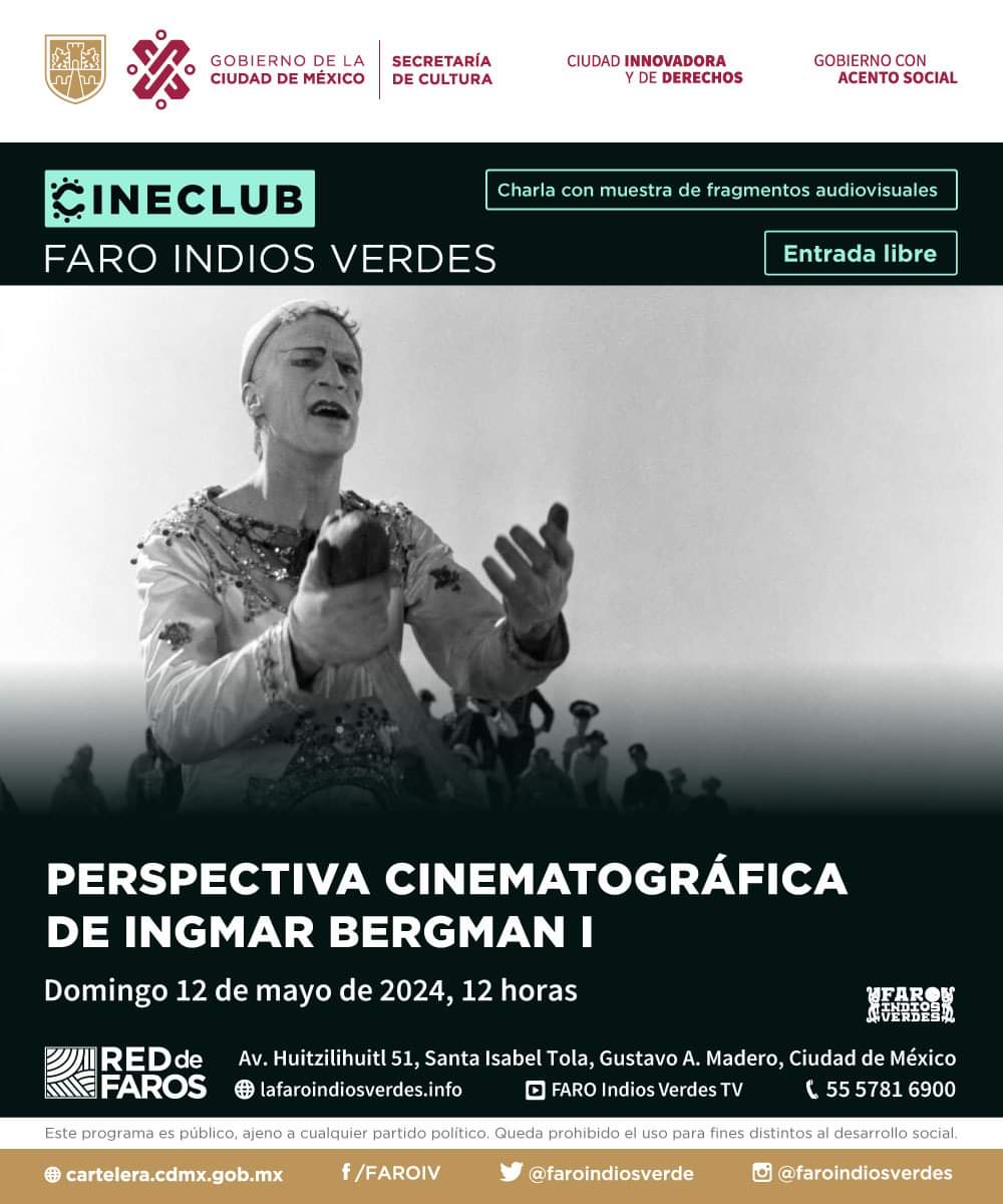 La @FaroIndiosVerde presenta una charla en la que se proporcionarán herramientas para analizar la obra del director Ingmar Bergman. Asimismo, las y los asistentes tendrán la oportunidad de compartir reflexiones sobre las películas de este autor. Domingo 12 de mayo | 12 horas |…