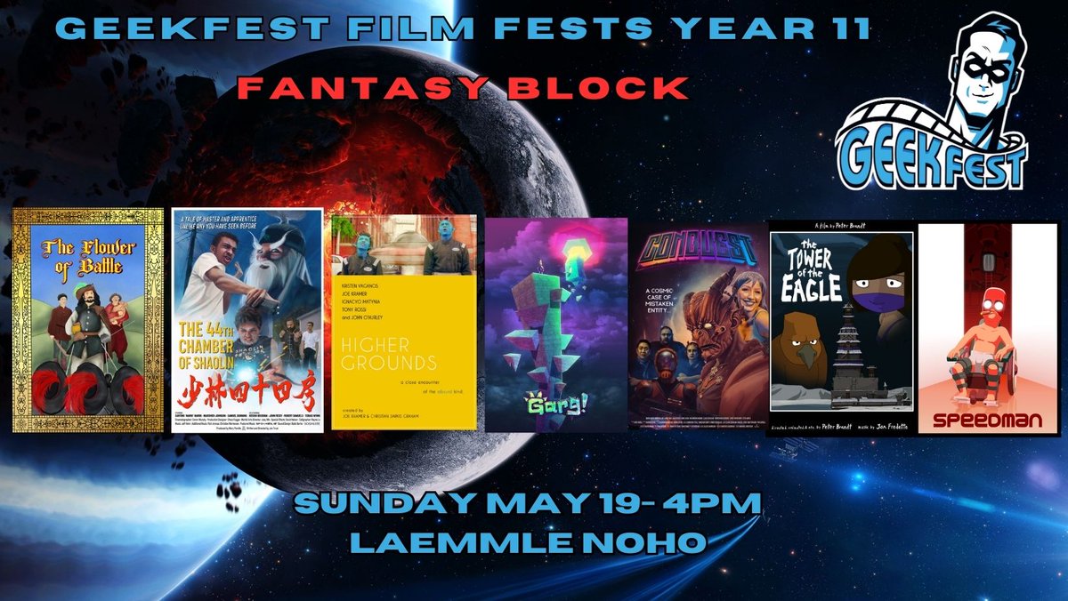 Don't miss the first ever standalone @GeekFilmFests
#ComicCon #FilmFestival
May 18-19 @noho7
Get your tickets NOW! GeekfestFilmFest.eventbrite.com #scifi #horror #fantasy #fanfilms