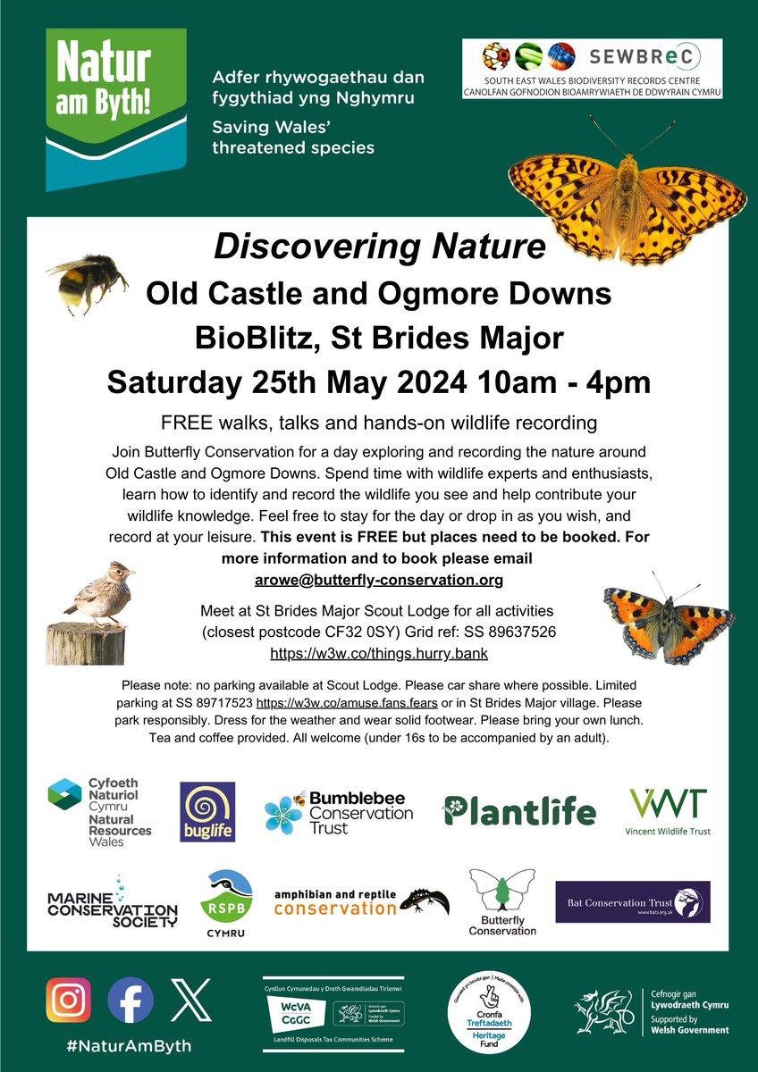 Please join us at the <a href="/NaturAmByth/">Natur am Byth!</a> High Brown Fritillary Project Bioblitz at Old Castle &amp; Ogmore Downs (St Brides Major) on Saturday 25th May (10am-4pm).
We would love to gather some of our amazing recorders to support the event. See poster &amp; comments for booking/other details.