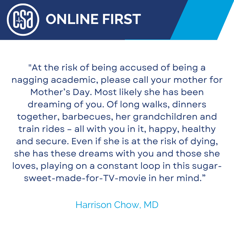 CSAOF: Dreams of Our Mothers. By Harrison Chow, MD. Read it today: ow.ly/71Ua50RCO4B