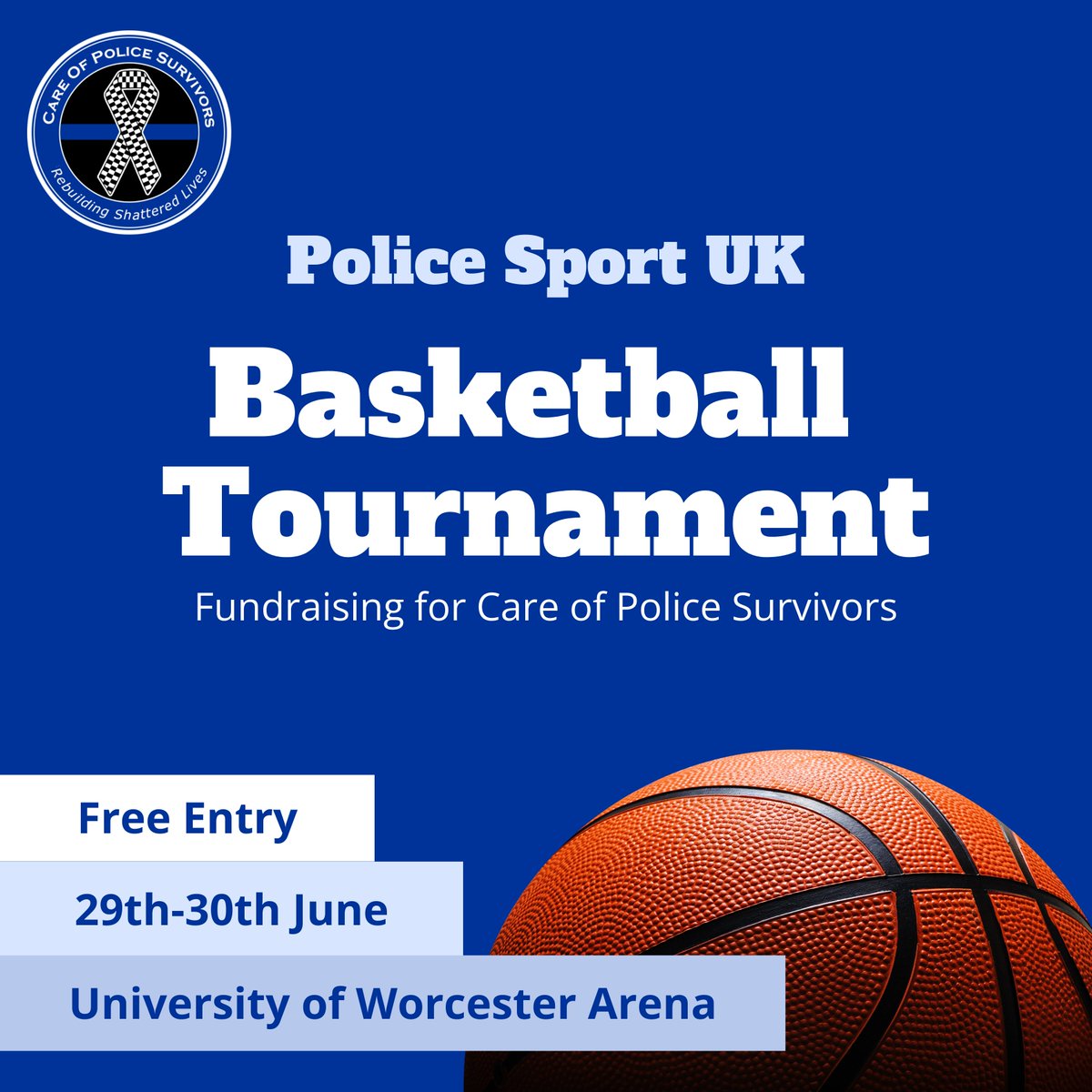 20 Forces will be taking to the court for a winner takes all tournament at Police Sport UK's 2nd annual Basketball Tournament on the 29th-30th June at the University of Worcester Arena, all whilst fundraising for Care of Police Survivors. Thank you @Kingdompolice1