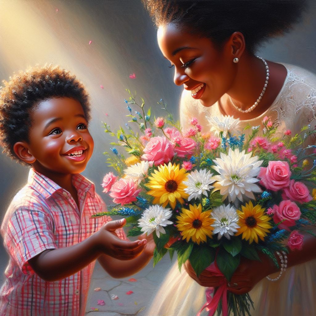 💐🩷'I picked them out all by myself! Just like you taught me.'--Happy Mother's Day!🩷💐 #aiart #aiartwork #digitalart #aipainting #HappyMothersDay2024