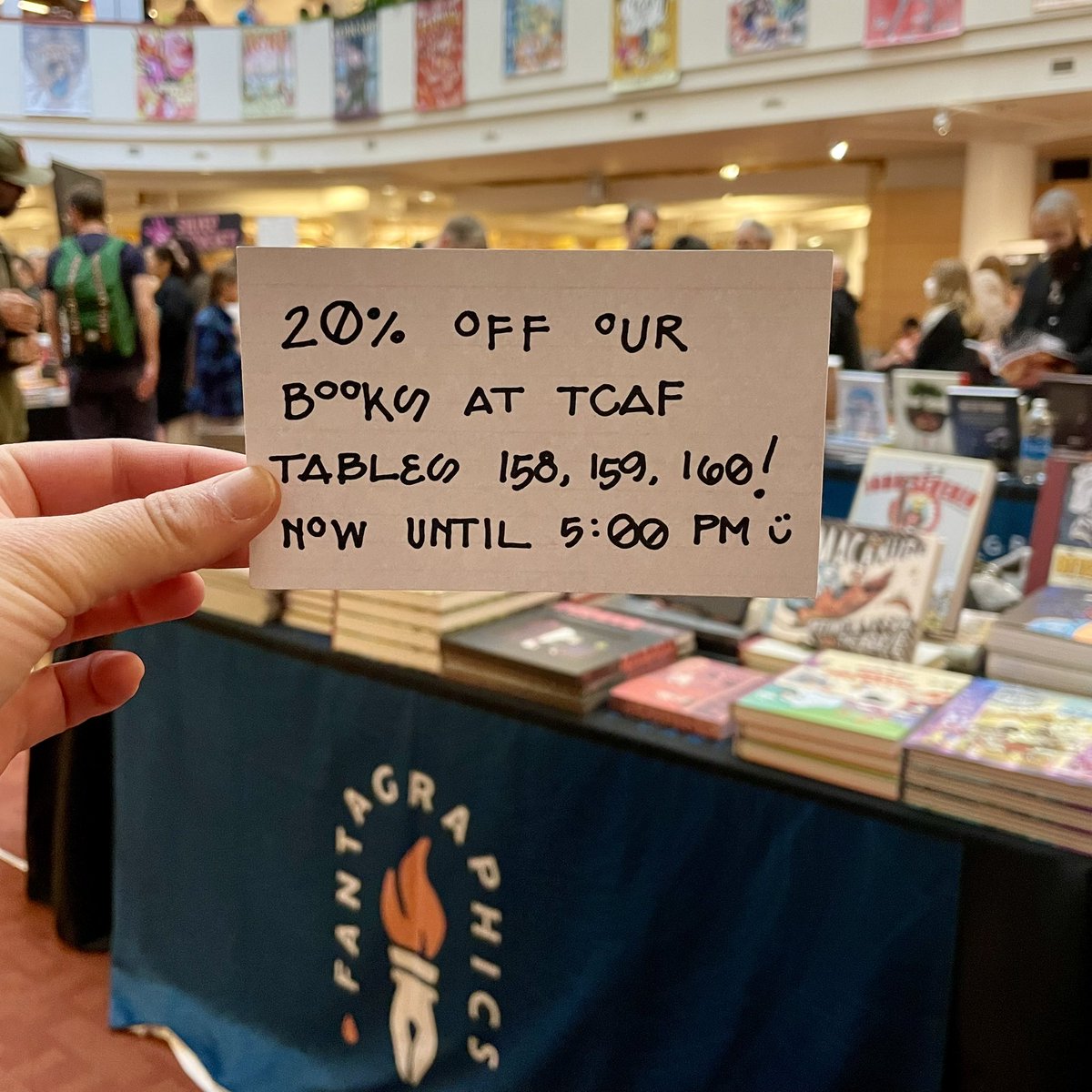 TCAF show special: we’re offering 20% off the books at our tables 158, 159, 160 until 5:00 pm today—stop on by and stock up!