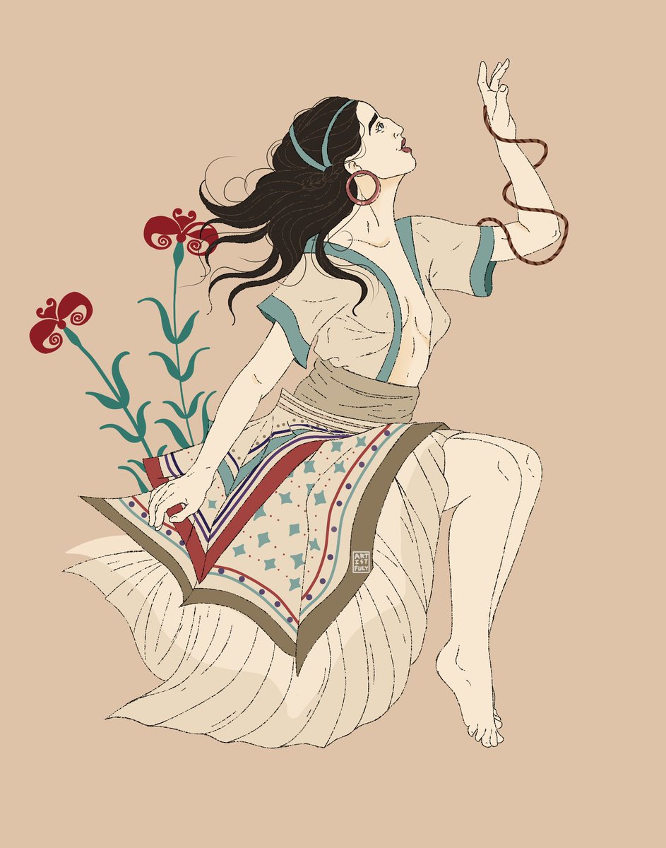 My illustration of a Minoan woman. Inspired by the fresco from the House of Ladies in Akrotiri, Santorini 🌱🏺 (This one makes me so happy)