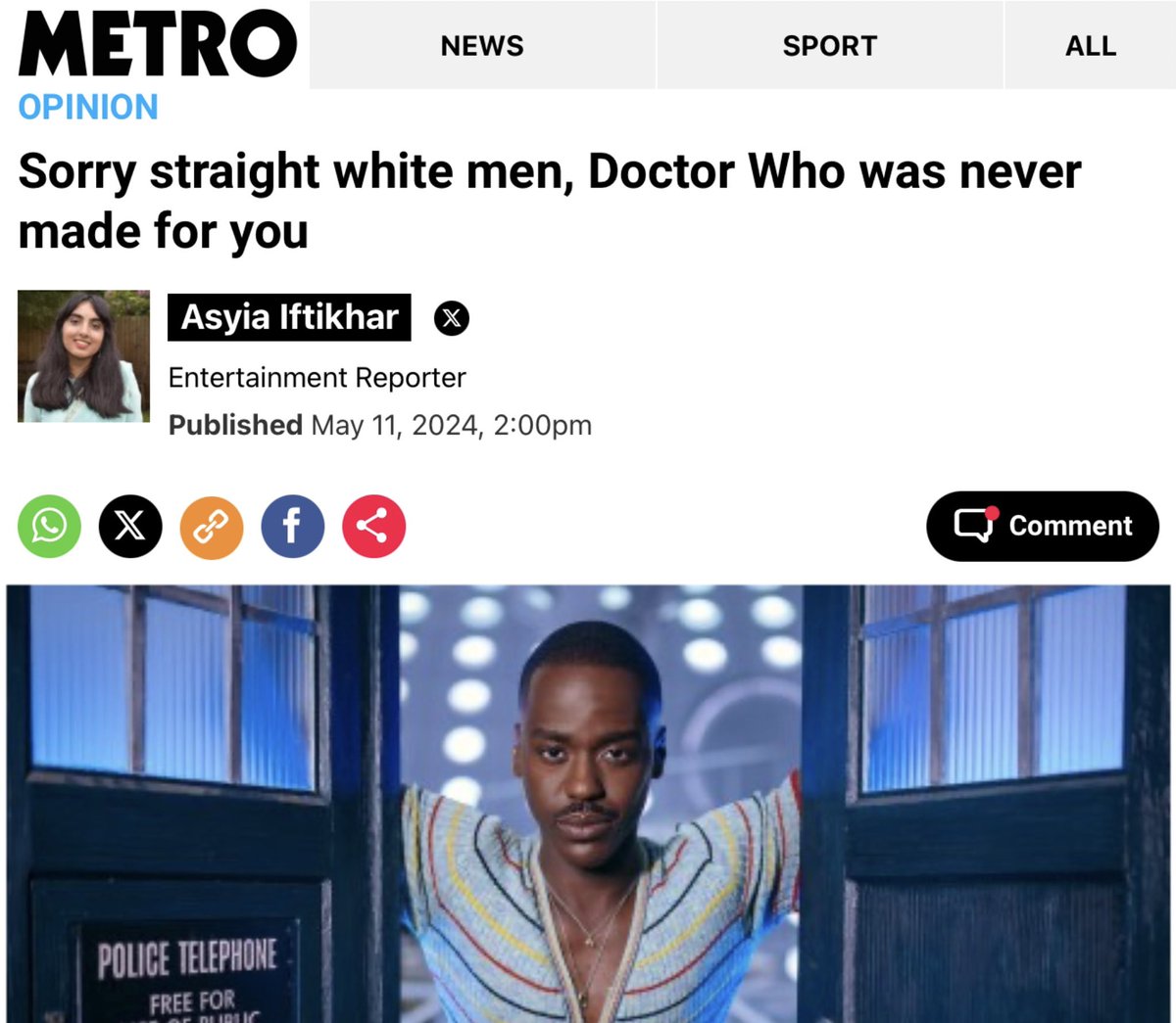 Headline in six months from now: Why are straight white men refusing to see Doctor Who???