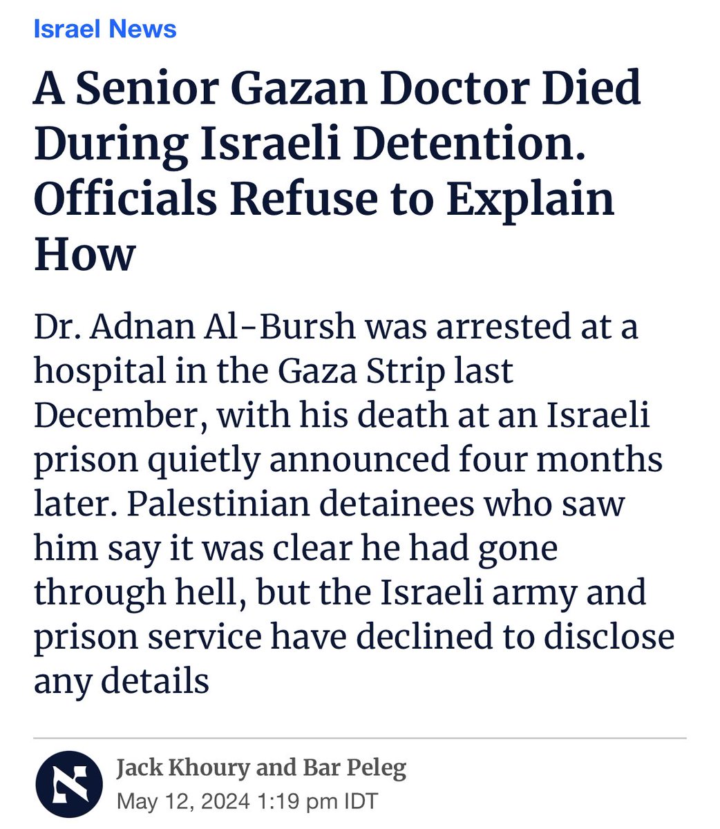 If Dr Adnan Bursh had been a Syrian doctor who died under “the regime,” members of Congress would have introduced sanctions bills in his name, HRW would have published a major investigation of the prison where he was held, and the NY Times would have run a feature on it. But he’s…