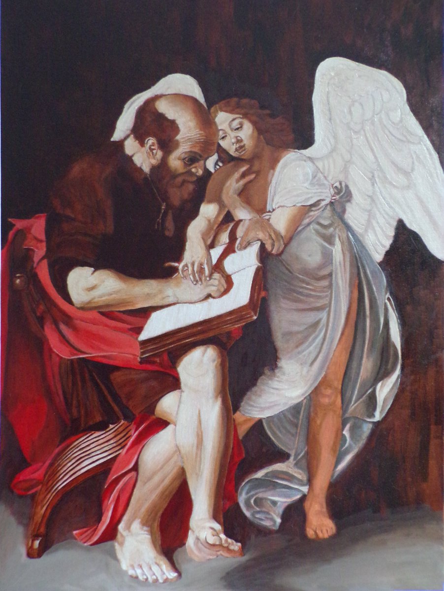 Still working on my study of Caravaggio's St Matthew and the Angel. I expect to finish it at the end of May #painting #oilpainting #WIP #wipart