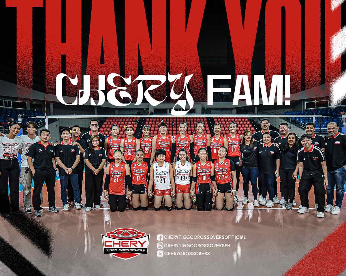 Lumaban hanggang dulo. ❤️

We may have finished the #PVL2024 All-Filipino Conference in fourth place, but unlike our past campaigns, we ended with one of our most unforgettable wins ever.

THANK YOU & see you next time, CHERY fam!

#EngineStartCHERY #CHERYAarangkadaNa #CHERYonTOP