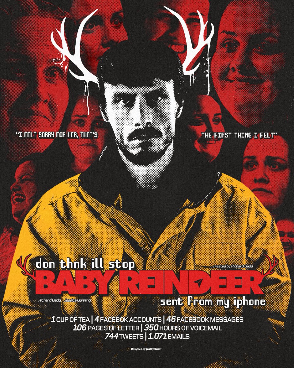 𝗕𝗔𝗕𝗬 𝗥𝗘𝗜𝗡𝗗𝗘𝗘𝗥 (2024)
*created by Richard Gadd

'I felt sorry for her, that's the first thing I felt'

#BabyReindeer #babyreindeernetflix #Netflix #RichardGadd #posterdesign #poster #posterart #keyart #movieposter #fanart #fanart #drama #netflixmovie #television