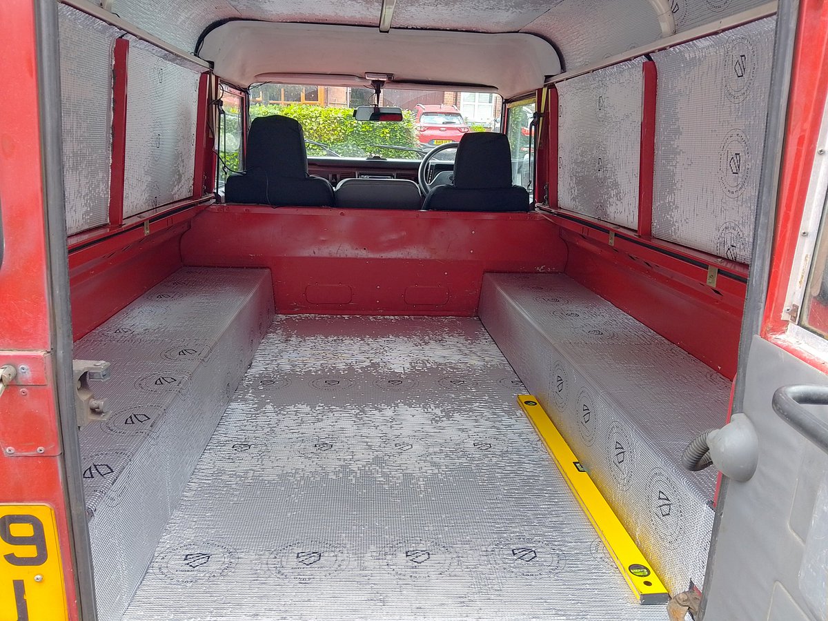 Carried on insulation, much quieter inside. Been like working inside a microwave today though . Will line the sides once the bed and side units are measured up #landrover #defender
