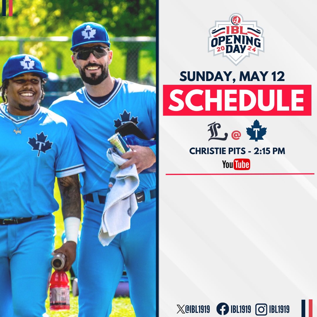 Get ready for the opening pitch of the 106th IBL season today at 2:15 PM at Christie Pits! Tune into the Maple Leafs YouTube channel to watch it live or come down to the Pits and grab a spot on the hill for an unbeatable view—all for free! #CanadasBest • #IBL1919