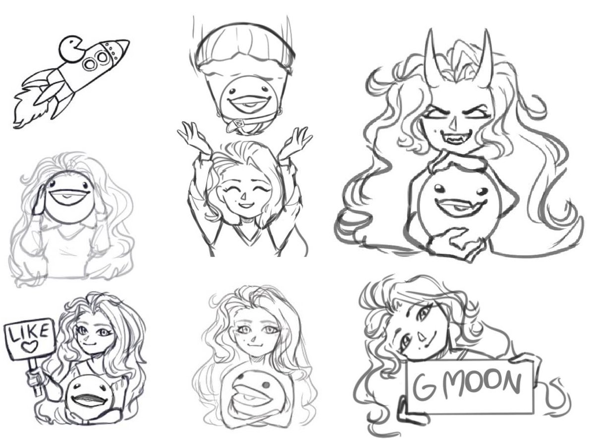 Good morning.👋 On Sunday I decided to make a set of @pacmoon_ stickers for Telegram. What do you think of these sketches?