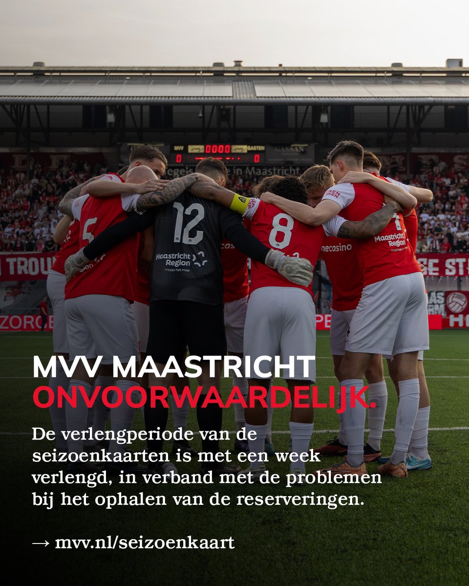 We hebben de verlengperiode verlengd met een week, in verband met problemen die supporters ervaren bij het inloggen en/of ophalen van de reservering. Alles over de wijziging lees je op onze website! 🔗 shorturl.at/kDY45