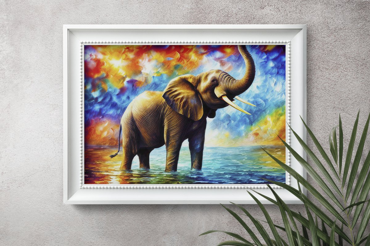 Elephant sitting in water in a bright colorful background - digital painting 👉 nickoprints.com/featured/eleph… 😉 #elephant #colorfulelephant #elephantpainting #colorfulart #painting #wallart #print #poster #digitalart #art #artwork #ayearforart #buyintoart #beautifulart