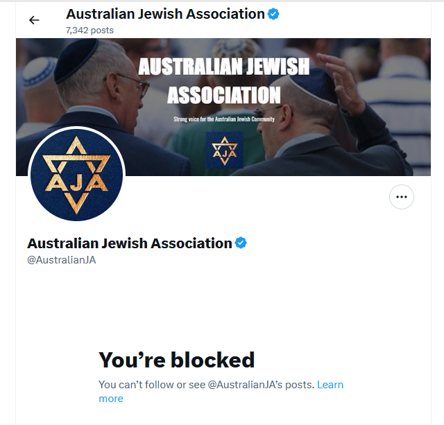 The response from @AustralianJA for calling out #ZionLyin alleging:
* Gazans continue to behead Israelis
* 'gas the Jews' chants by pro-Palestinian protesters at the Opera House
* sundry other disinformation
Criticising @IsraeliPM #Genocide and #EthnicCleansing gets you silenced