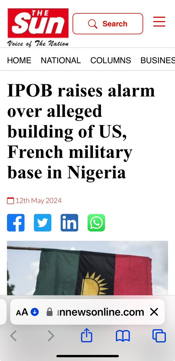 #IPOB raises alarm over alleged building of #US, #French military base in #Nigeria. The statement reads in part: “We don’t want terrorists to target Biafra land because of US and French military presences. Irrespective of the state-sponsored insecurity, Biafra land remains calm,