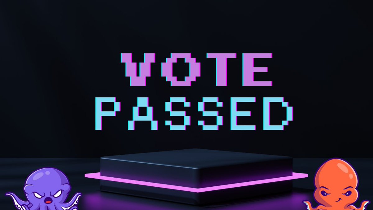 🐙 Proposal #1 Passed🦑

Per community vote, the Nautilus Trove will be liquidated to further support the price of the $OCTO token. 

As a result, the following initiatives will no longer be available:

🌊Nautilus Trove 
🌊Saltwater Sweepstakes
🌊Tentacle Trust
🌊Treasure Tesla